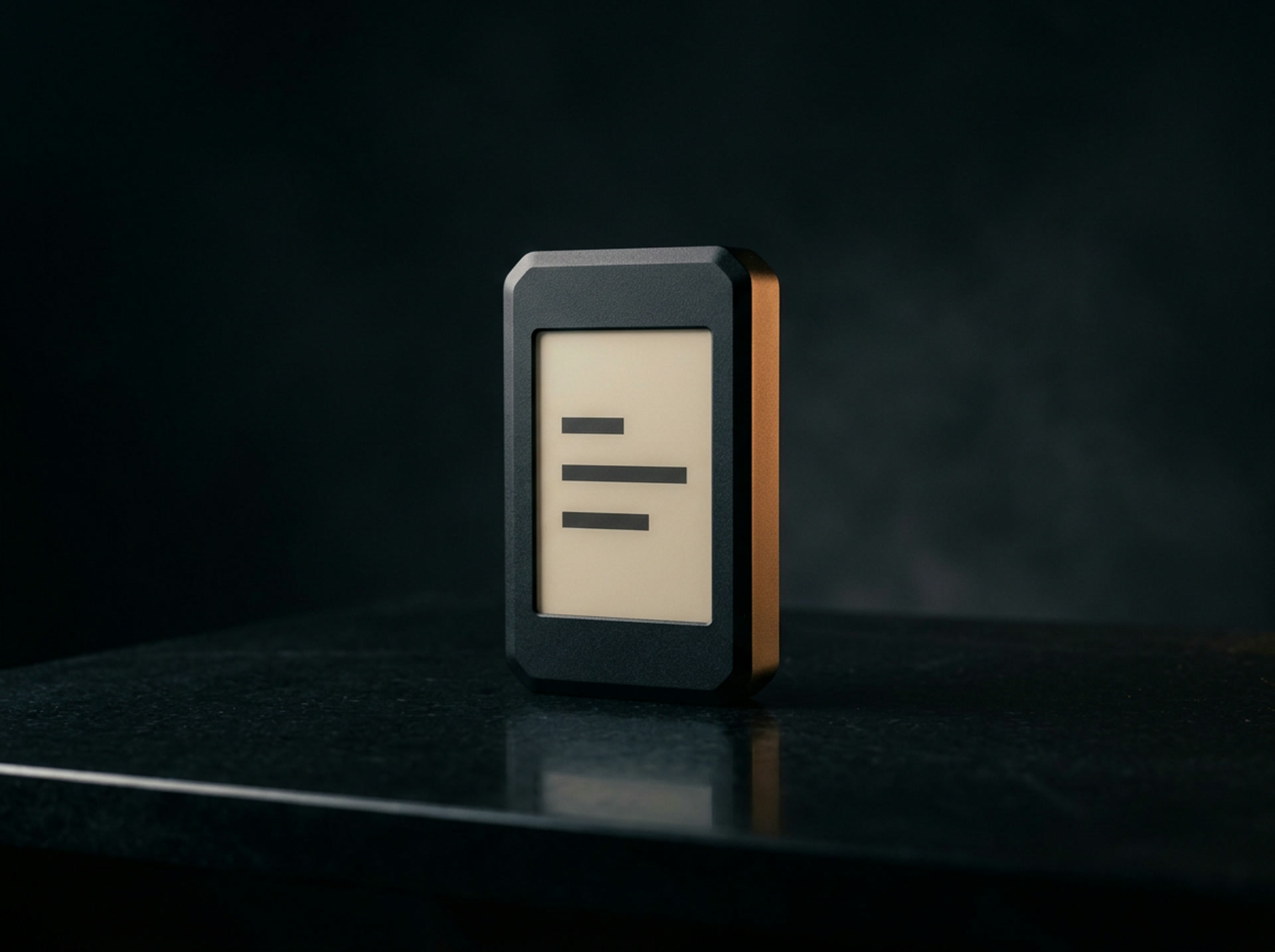 The TimeSense device standing alone on a dark stone surface with nothing else around it.